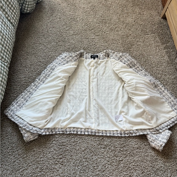 EXPRESS NEUTRAL PRINT PADDED SHOULDER TWEED BLAZER SZ L - Picture 7 of 11